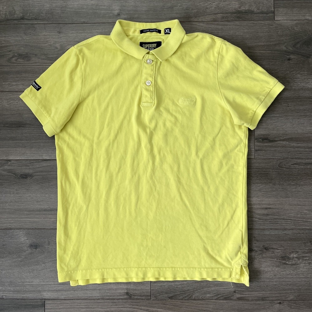 Superdry Mens XL Vintage Destroyed Knit Polo Yellow